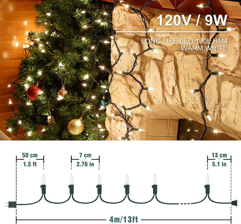 2 Pack 13ft 50 120V Hopolon Clear Mini Christmas String Lights on Green Wire Cord for Indoor Outdoor Use, Connectable