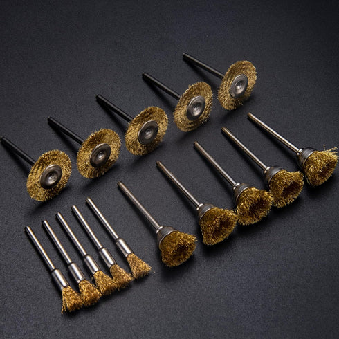 15 Pieces Copper Wire Brushes, Wire Brush Wheel Kits for Dremel Rotary Tools (1/8 Inch Mandrel)