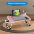 4 Portable Bed Desk, Foldable Laptop Desk with USB Charge Port/Cup Holder/Tablet Slot/Storage Drawer, Folding Lap Table