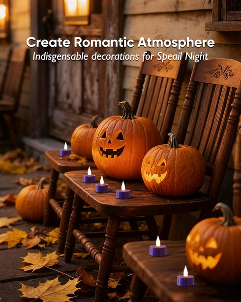 3D 300+Hour Set 24 Amagic Flameless Purple Timer Remote Tealights Candles, Black Wick Flickering Tea Light, Colored