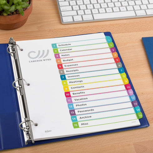 Avery Dividers for 3 Ring Binders - 15 Tabs per Set, Customizable Table of Contents, Multicolor Arched Tabs