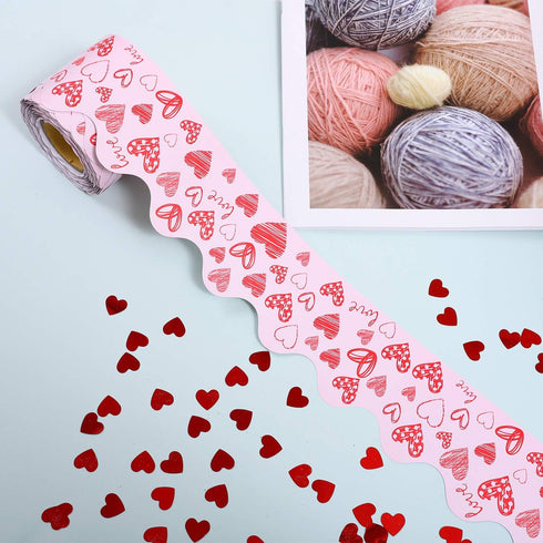 URATOT Valentine's Day Bulletin Board Border 65.6 Feet Scalloped Decoration Rolled Borders for Classroom