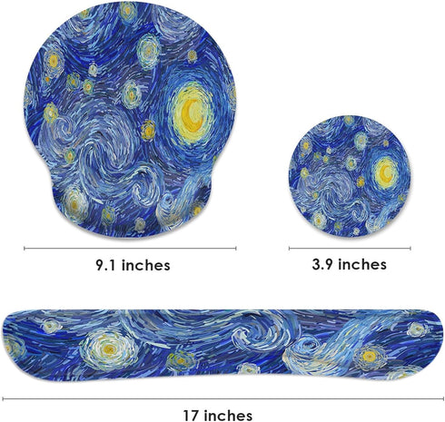 Britimes Mouse Pad 3pcs Set with Wrist Support, Abstract Night Sky Non-Slip Rubber Base for Home Office Gaming