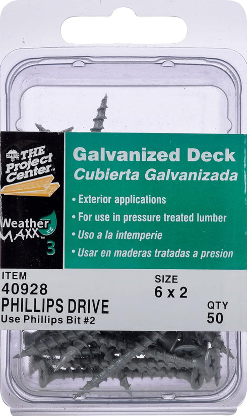 Hillman 40928 Galvanized Phillips Drive Deck Screw, 6 x 2-Inch, Pack of 50