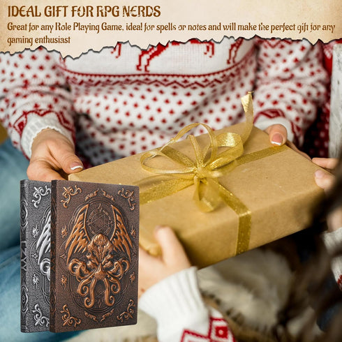 DND Campaign Journal, 3D Cthulhu Embossed Leather Cover, 192 Blank Pages, A5 Notebook for RPG Notepad, Great for GM &
