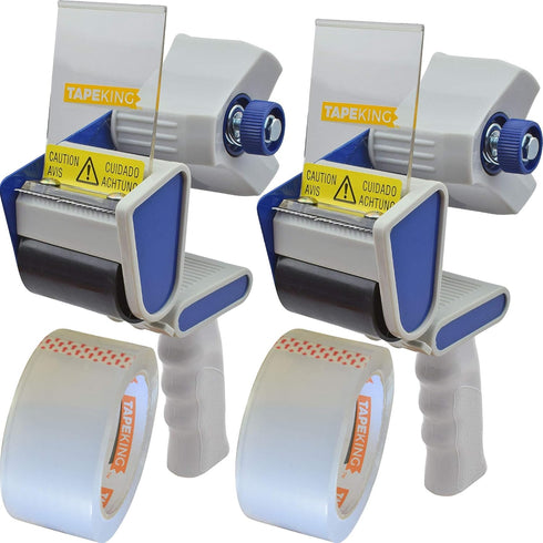 Tape King Packing Tape Dispenser Gun - Handheld with 2-Inch-Wide Clear Packaging Tape, 2 Pack