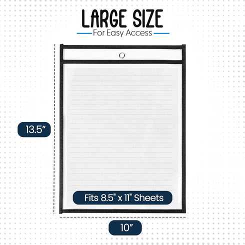 Essex Wares 6 Pack, Black Dry Erase Pocket Document Protectors, 10" x 13.5" - Reusable Plastic Sleeves