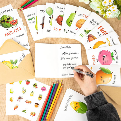 Hedeey 24 Funny Thank You Cards with Envelopes and Stickers, Pcs Cute Pun Assorted Blank Greeting Cards, Notecards