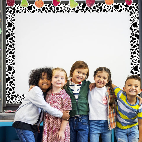 Whaline 98.4ft Cow Print Bulletin Board Borders – 3 Sizes Black White Die-Cut Stripes for Classroom Office Decor