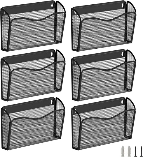 Wall File Organizer, Mesh Hanging File Organizer, 6 Single Pockets Document Magazine Rack for Home Office Storage