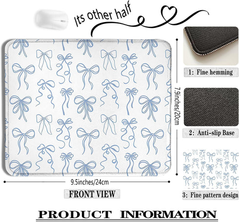 XUNLURY 9.5x7.9 Inch Coquette Blue Bow Mouse Pad, Preppy Girly Blue Aesthetic Mousepads for Wireless Mouse Computers