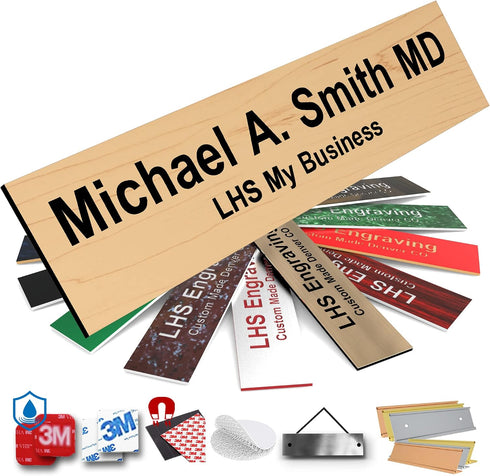 LHS My Business Engraved Name Plates for Door Sign Personalized Cashew Plastic Plaque with Black