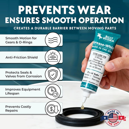 1oz Commercial Grease-Whiz Food Grade Grease Lubricant - Grease for Meat Slicer, Ice Cream, Slushee Machine, Beer Kegs