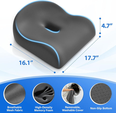 DownyCloud Tailbone, Seat Cushion for Pressure Relief - Ergonomic Home & Office Chair Cushions for Hip, Sciatica