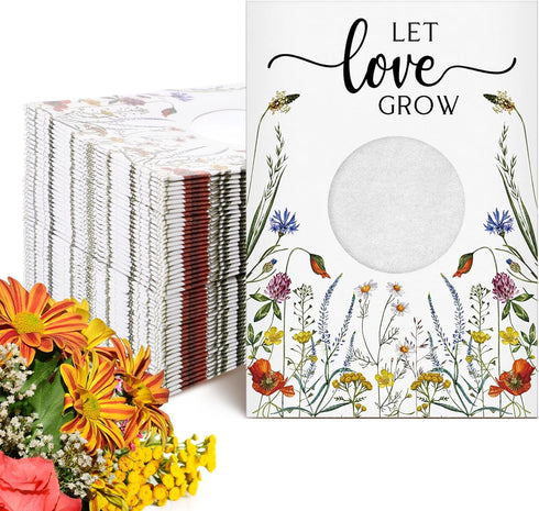 Fumete 100 Pcs Let Love Grow Seed Packets - Wedding Favor Kraft Bag with Window for Guests, No Seed