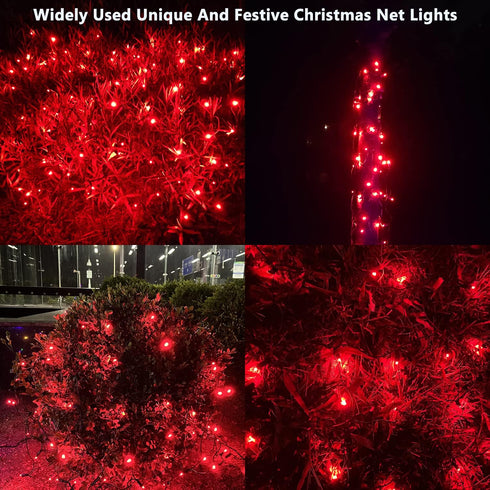 Outdoor,5ftx5ft 100LED HISHINY LED Red Christmas Net Lights Green Wire, Connectable Indoor Outdoor Bush Mesh Net Lights