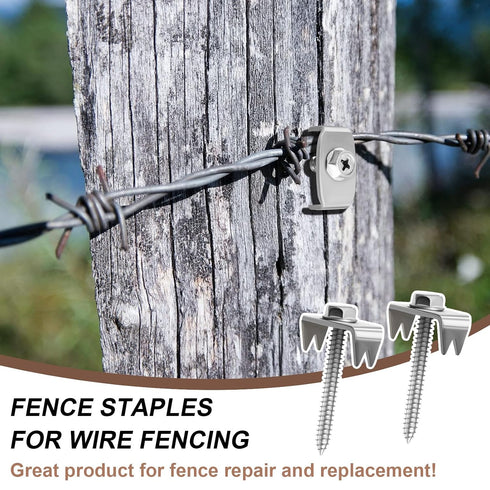 Hedday 200 Pack Fence Staples with Screws, Stainless Steel Fence Fasteners, Heavy Duty Wire Clips with Driver Bit