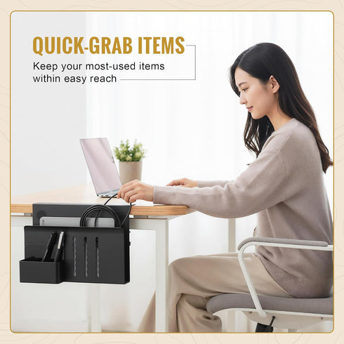 Desk Side Storage, Steel Side Desk Organizer, Clamp on Laptop Mount with Magnetic Pen Holder, No Drill Under Desk