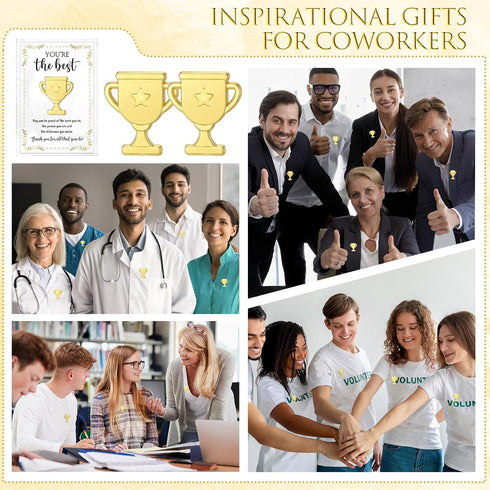 Juinte 60 Sets Employee Appreciation Gifts Bulk Trophy Pins with Thank You Cards Organza Bags Inspirational