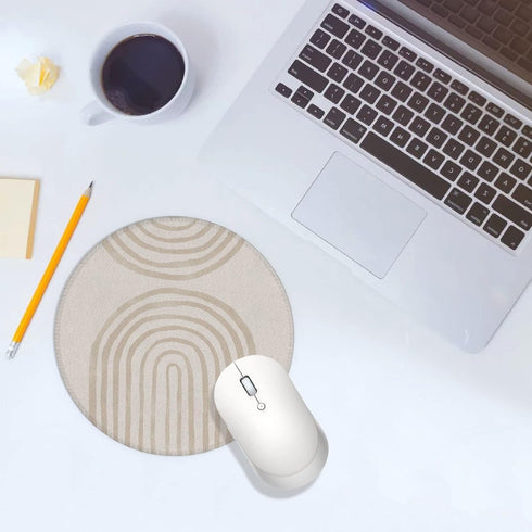 Rainbow Boho Mouse Pad, 7.9 X 7.9 Inch Waterproof Rubber Neutral Mouse Pad Small, Boho Desk Decor, Minimalist Desk Accessories, Boho Office Supplies, Beige Mouse Pad by Knibeo