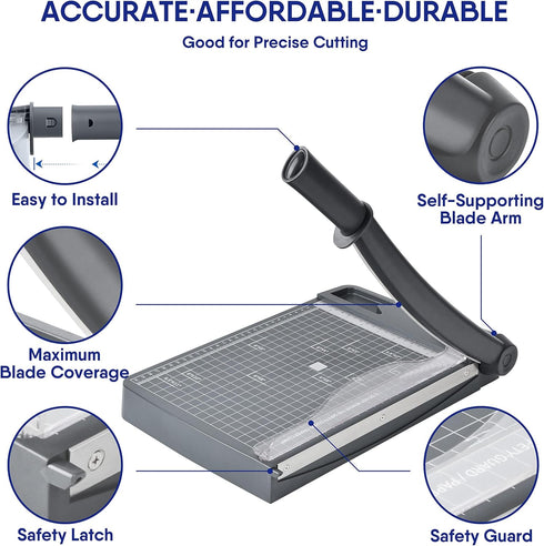 Paper Cutter, 12 Inch Heavy Duty Guillotine Paper Trimmer with Safety Guard, 12-Sheet Capacity for Cardstock