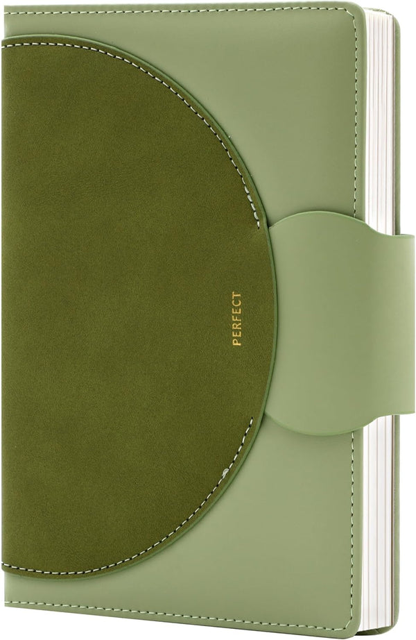 CAGIE Leather Journal for Women, Lined, 192 Pages, 5.9"x8.5", Green, with Buckle Closure, 100 GSM