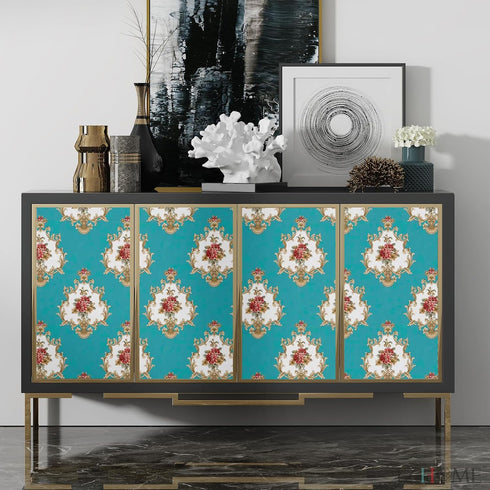 5482 Luxury Damask Peel and Stick Wallpaper 17.7" 9.8ft, Cyan Peony Floral Self Adhesive Decorative Paper