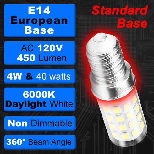 E14 Bulb 4W 40W 6000K 450lm AC100V-265V T6 C7 E14 Bulb Bulb Sconces,Non-Dimmable,3 Pack European Base LED Equivalent