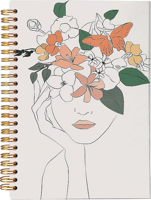 Minimalist Boho Neutral Botanical Flower Lined Spiral Journal Notebook, 8.3×5.5 Inches, Hardcover College Ruled
