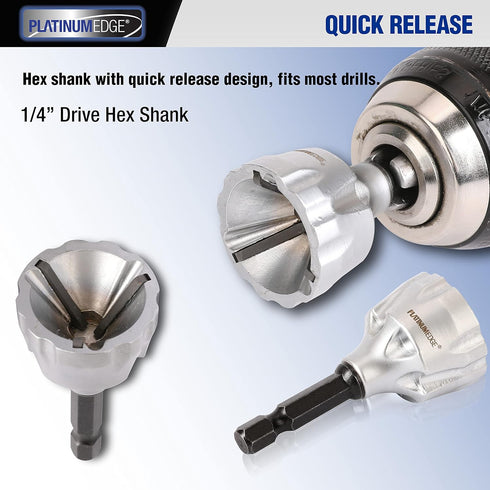 PLATINUMEDGE Deburring Tool with YG8 Carbide Blade, 1/4" Hex Shank, for 1/8”-3/4” Bolt Repair, Quick Release