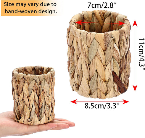 BTSKY 3 Pack Water Hyacinth Pencil Holder, Handmade Wicker Pen Cup for Makeup Brushes and Office Accessories