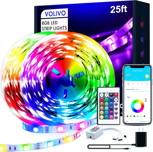 VOLIVO 25 ft Led Strip Lights for Bedroom, Color Changing Led Light
