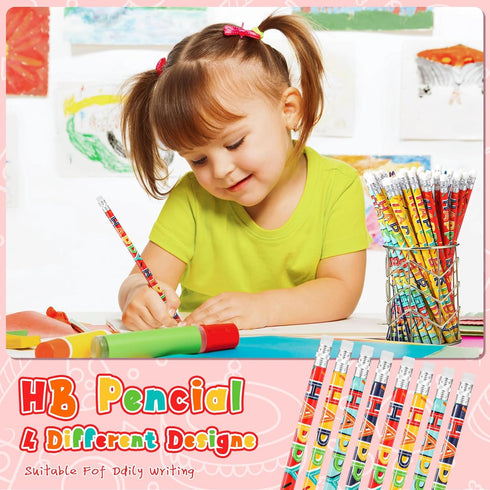 Kosiz Happy Birthday Pencils, Colorful Printed Birthday Pencils with Top Erasers, Perfect for Teachers and Kids Gifts
