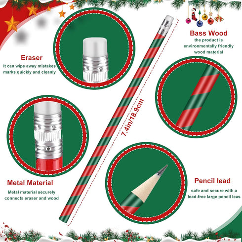 Christmas Pencils Bulk for Kids - Holiday Pencil Assortment with Erasers, 100 Pieces for School Supplies