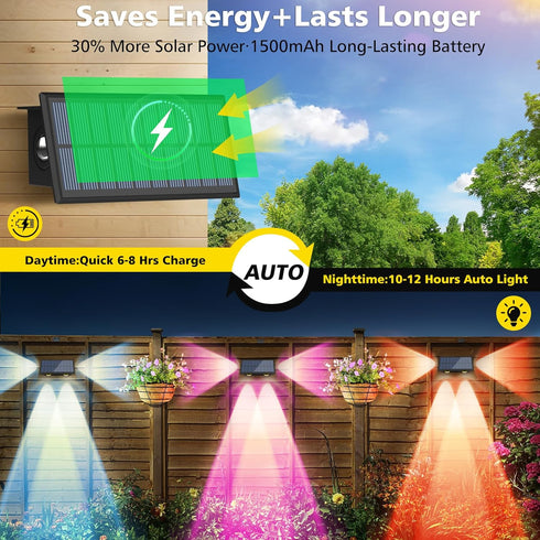 4 Pack 8 T-SUN Solar Fence Lights Outdoor, Waterproof Fence Lights Solar Powered Mode RGB & Warm WhiteColor Changing