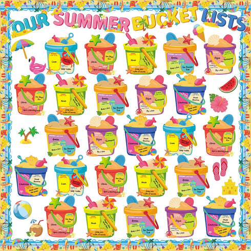 Tenceur 69 Pcs Summer Bulletin Board Decorations Set, Summer Bucket Lists Cutouts for Classroom Door Decor