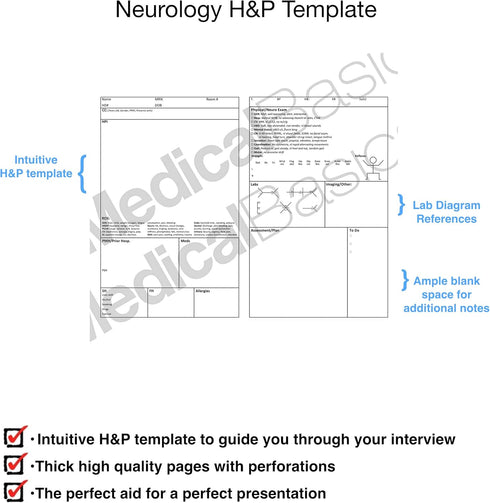 Neurology H&P Notebook Medical History and Physical notebook, 100 medical templates with perforations by Medical Basics