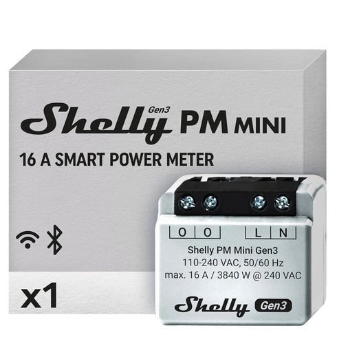 Shelly PM Mini Gen3, WiFi & Bluetooth Smart Power Meter 1 Channel 16 A, Compatible with Alexa & Google Home