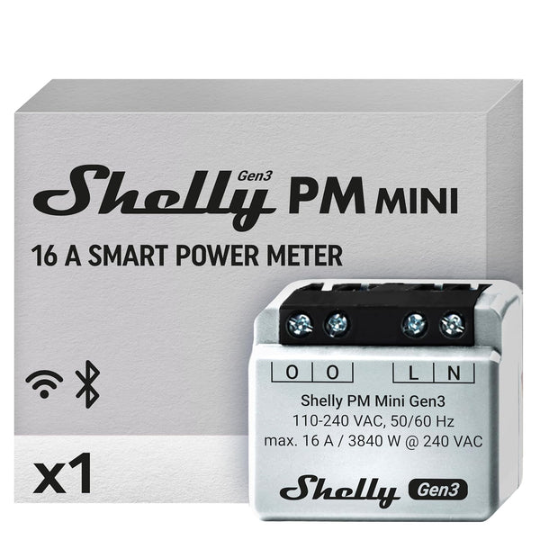 Shelly PM Mini Gen3, WiFi & Bluetooth Smart Power Meter 1 Channel 16 A, Compatible with Alexa & Google Home