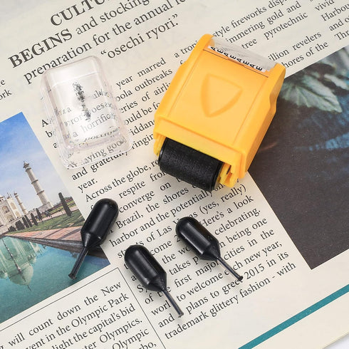 Xujinsongg 12 Identity Theft Protection Roller Stamps, Pcs Black Replacement Rolling Ink Refills for Confidential