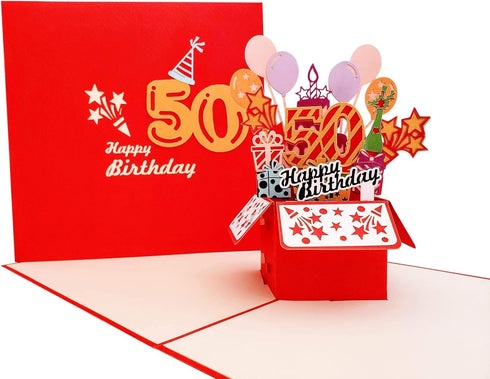 iGifts And Cards 3D Pop Up Greeting Card - Happy 50th Birthday Box, Unique Celebration, Balloons, Congrats, Feliz