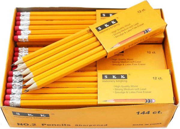SKKSTATIONERY Pre-sharpened Pencils with Eraser Top, #2 HB Pencil, 144/box