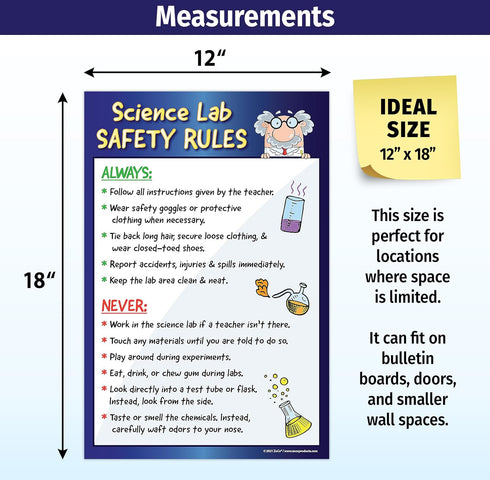 ZOCO Science Lab Safety Rules Poster (12x18, Laminated) - Kids Science Posters for Middle and High School Decor
