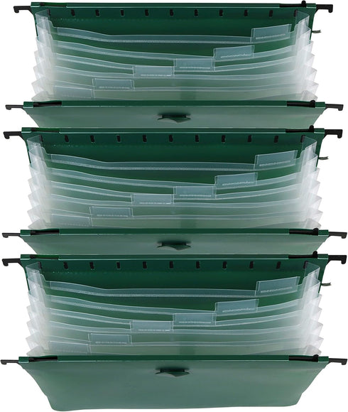 Iconikal Expanding Hanging File Folder, 7 Divider Pockets, Green, 12-Pack