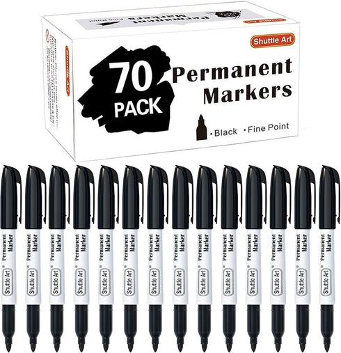 Shuttle Art Permanent Markers, 70 Pack Black Permanent Marker set,Fine Point, Works