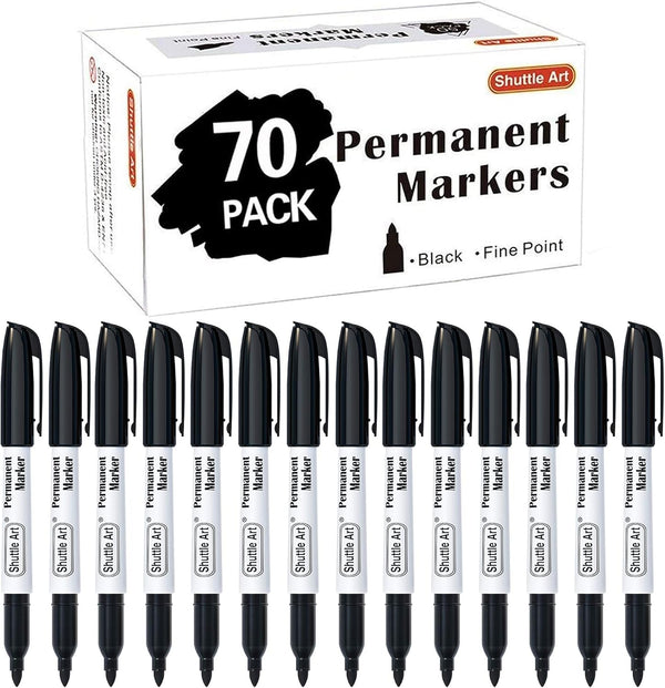 Shuttle Art Permanent Markers, 70 Pack Black Permanent Marker set,Fine Point, Works