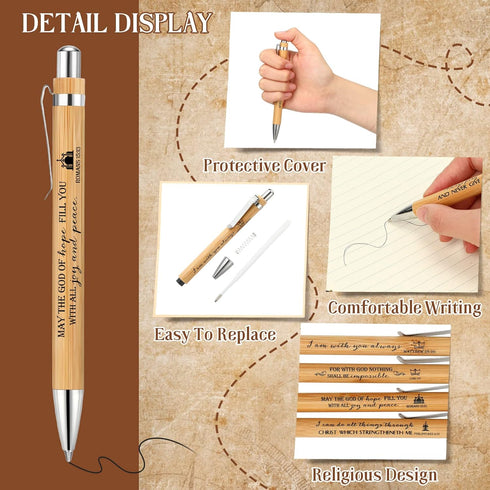 Bible Verse Pens Bamboo Christian Pen, Wooden Retractable Inspirational Quotes Ballpoint Pen Bulk for Gifts