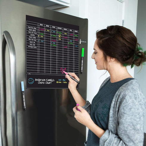 Cinch Magnetic Dry Erase Chores Chart for Kids (17x20 inches, Black) - 6 Whiteboard Markers with Magnets by cinch!