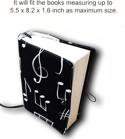 Book Sleeve Cover, Musical Clef Black Pattern, Washable Fabric Protector for Paperback, Padded Case