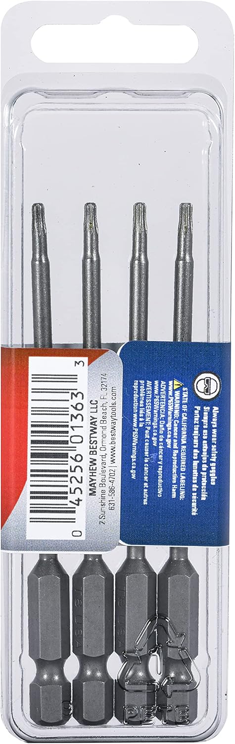 Mayhew Tools 19332-4 USA Torx Power Bit, T8 x 3.5", 4-Pack
